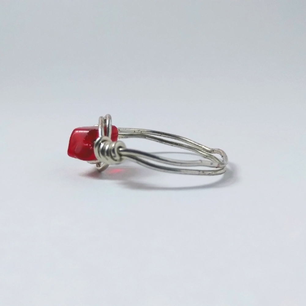 Beautiful Ruby Red Gem Handmade Twisted Silver Wire Ring Size